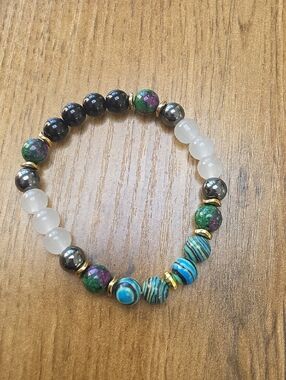 Multicolor Beaded Stretch Bracelet with Gold Accents